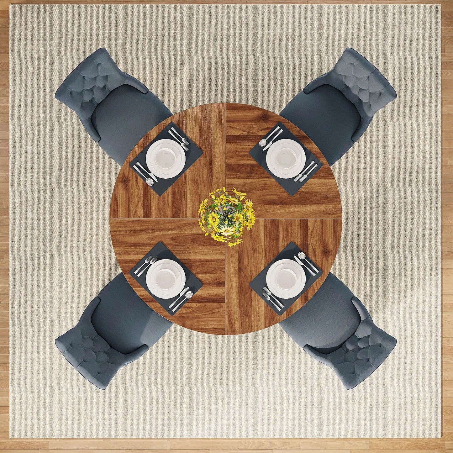 Tribesigns Round Dining Table for 4, 47 Inch Farmhouse Kitchen Table Small Dinner Table Kitchen Dinning Table