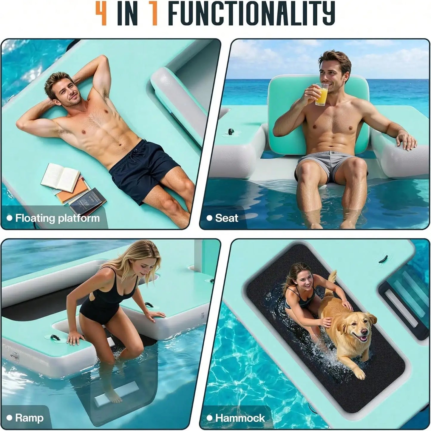 Non Slip Inflatable Air Dock Platform, Floating Island Raft With Rope Ladder, 6FT 7FT 8FT 10FT 12FT
