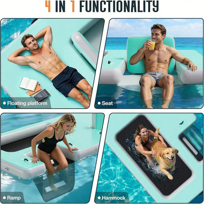 Non Slip Inflatable Air Dock Platform, Floating Island Raft With Rope Ladder, 6FT 7FT 8FT 10FT 12FT