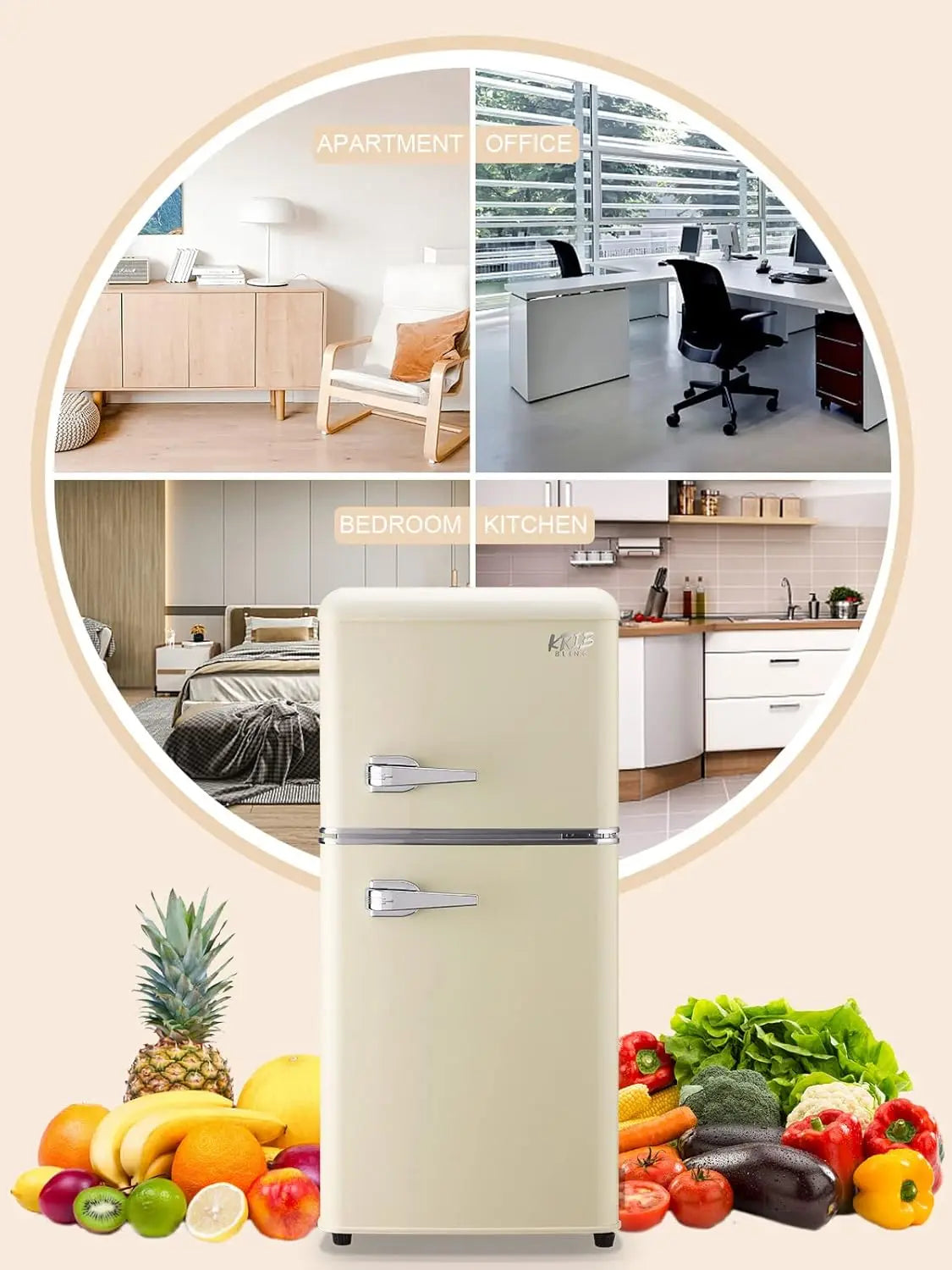 KRIB BLING 3.2 Cu.ft Compact Refrigerator with Freezer, Retro Design Small Drink Chiller for Home, Office