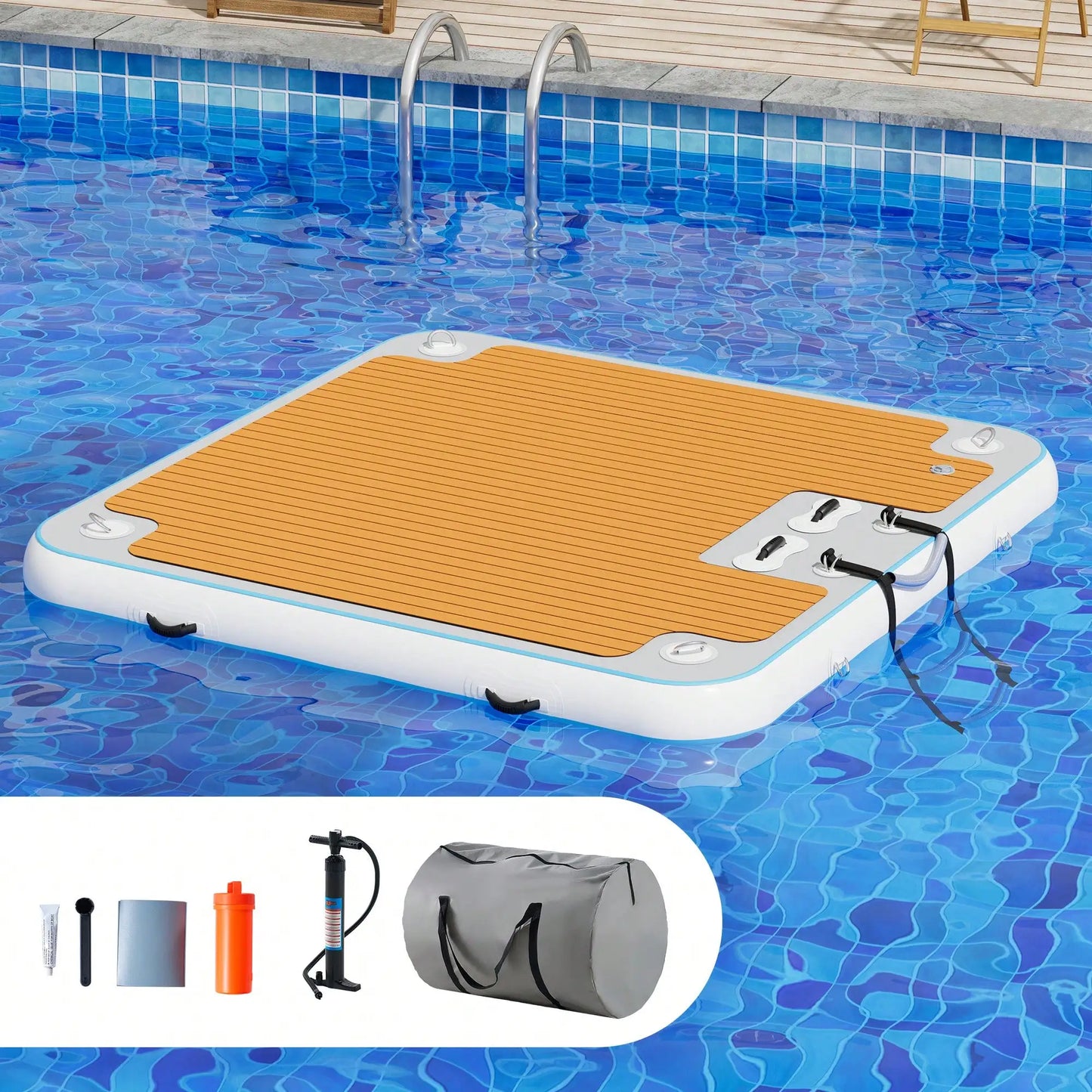 Non Slip Inflatable Air Dock Platform, Floating Island Raft With Rope Ladder, 6FT 7FT 8FT 10FT 12FT