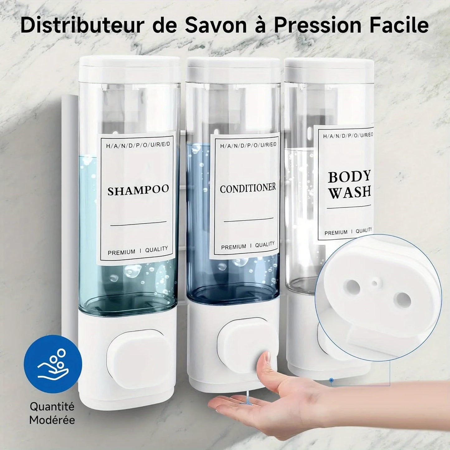 Wall-mounted Soap Dispenser, Shower Gel Dispenser, 3-in-1,No Drilling Required