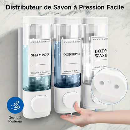 Wall-mounted Soap Dispenser, Shower Gel Dispenser, 3-in-1,No Drilling Required