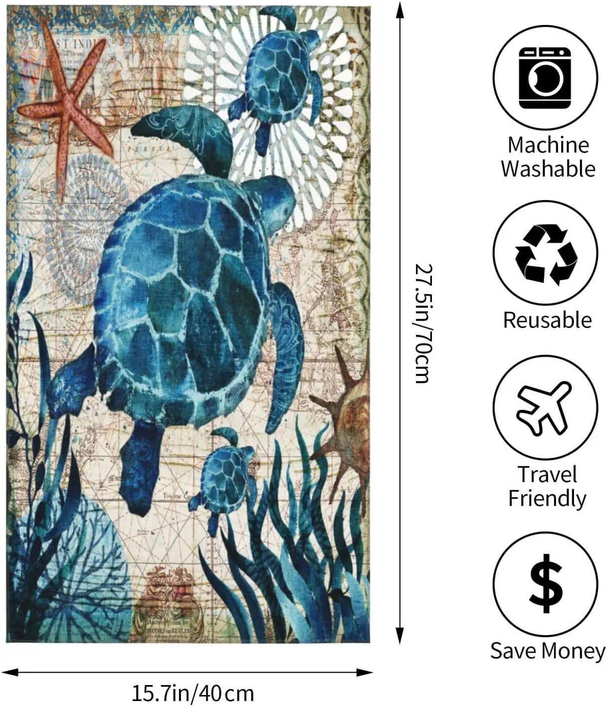 Sea Turtle Hand Towels Set of 2, Ultra Soft and Absorbent for Bathroom or Kitchen