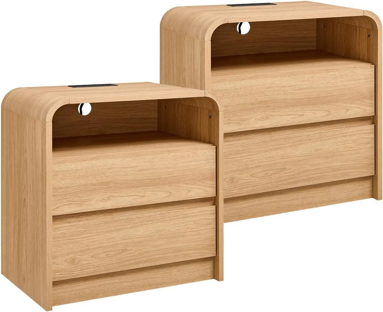 25" Tall Modern Nightstand 23.6'' Wide Wood Bedside Table w/2 Storage Drawers, Charging Station