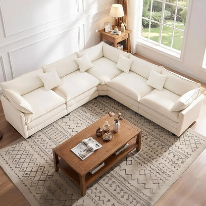 111.4" V-Shaped Corner Couch Sectional｜5 Seat Customizable Modular Cloud Couches with Chenille Deep Seat Sofa Set