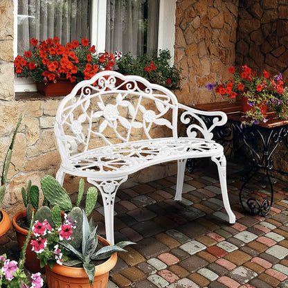 38.5" Outdoor Metal Rose Bench, 2-Person Cast Iron Cast Aluminum Frame Antique Finish