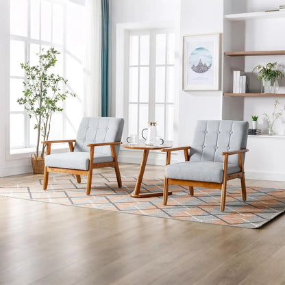 PU Leather Accent Chair Set of 2, Mid-Century Modern Armchair with Solid Wood Armrests