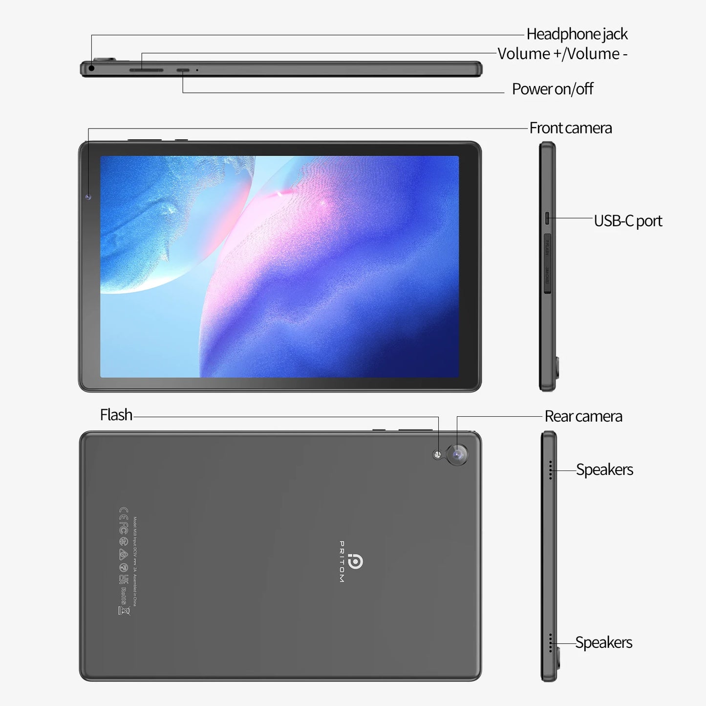 PRITOM Tablet 10-inch Android 12 32GB ROM 512GB Expand Tablets, 2GB RAM Wi-Fi 6 Tablet PC with 1.6GHz Quad Core CPU
