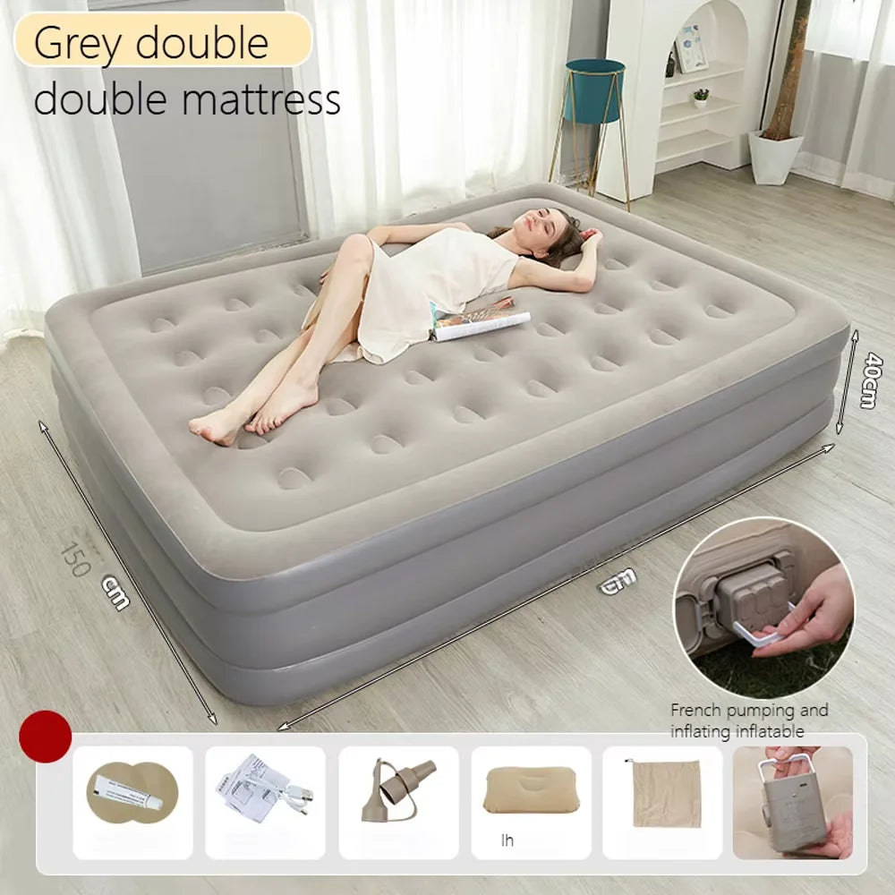 Air bed with Backrest 2 Persons Inflatable Mattress Folding Home Indoor Outdoor Bed