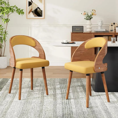 Modern Wood Dining Chairs Set of 4 Upholstered with Curved Backrest for Kitchen Dining Room Living Room