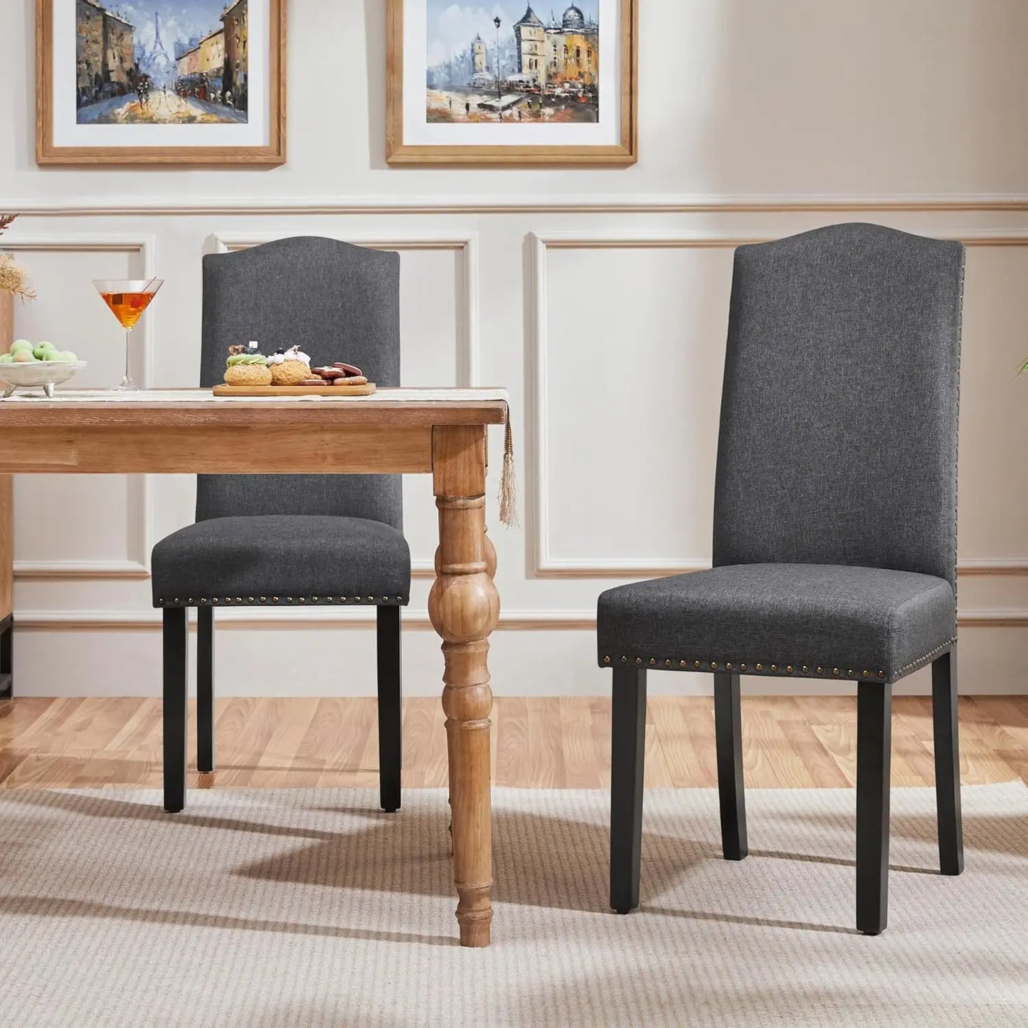 Upholstered Dining Chairs Set of 2, Modern Kitchen Chairs with Solid Wood Legs for Dining Room,