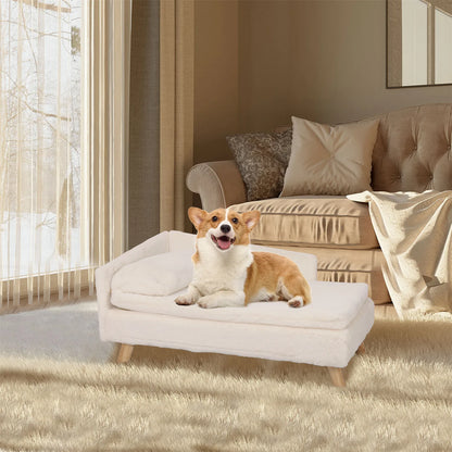 Elevated Pet Bed Cozy Pad Waterproof, Pet Sofa Bed with Sturdy Wood Legs for Small Dog Kitten