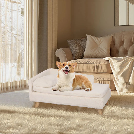 Elevated Pet Bed Cozy Pad Waterproof, Pet Sofa Bed with Sturdy Wood Legs for Small Dog Kitten