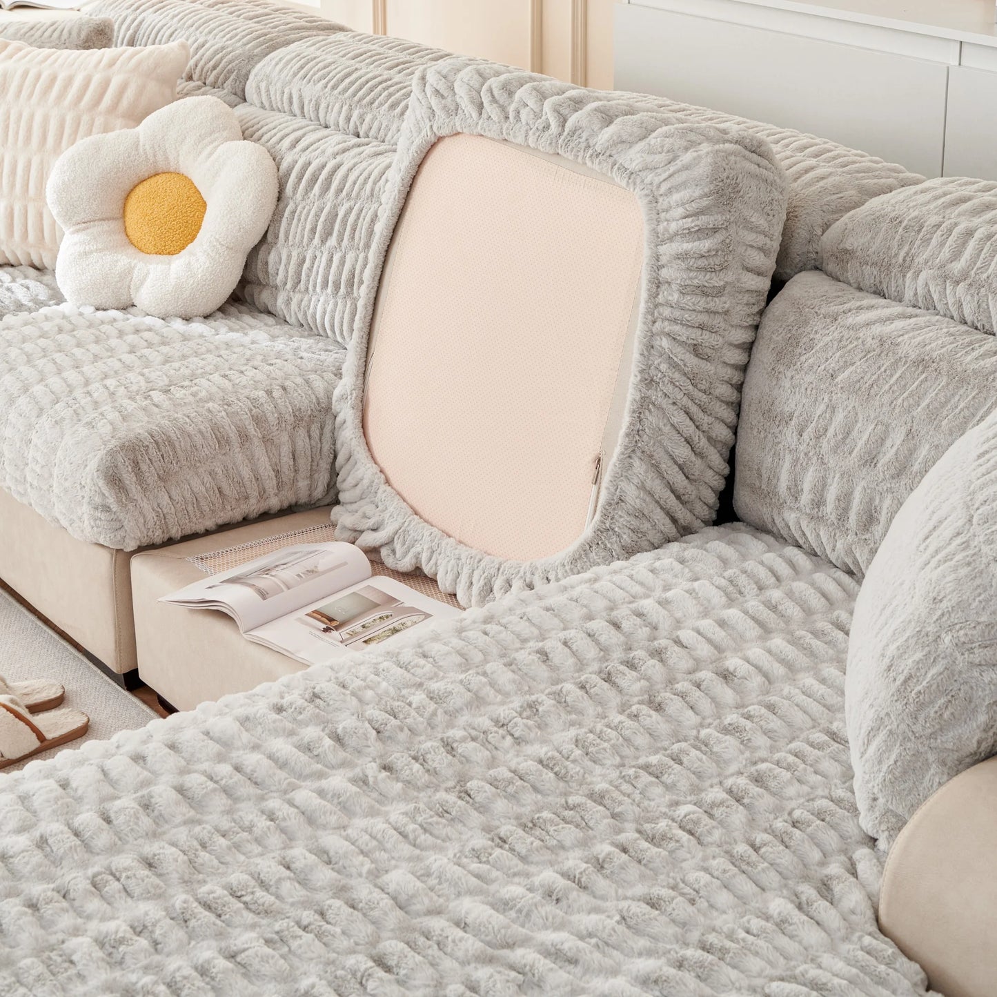 Couch Cushion Covers Individual Large Stretch Imitation fur Sofa Cushion Covers