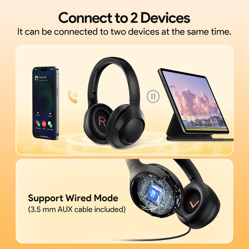 Wireless Headphones Bluetooth 5.4 Hi-Res Audio Over Ear Headset 43dB Hybrid Active Noise Cancellation Earphones