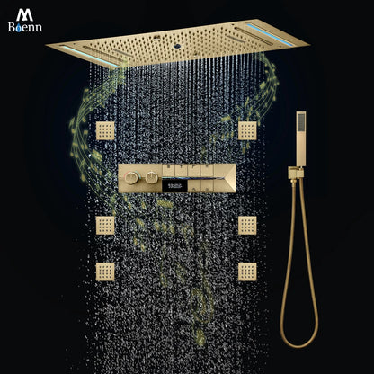M Boen Brushed Gold Couple Shower System Smart Temperature Display Thermostatic Mixer