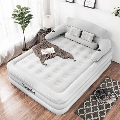 Air bed with Backrest 2 Persons Inflatable Mattress Folding Home Indoor Outdoor Bed