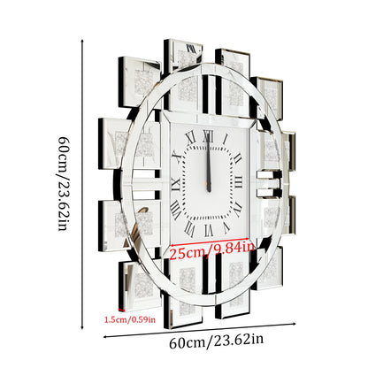 Crush Diamond Mirrored Wall Clock Sparkle Bling Quartz Clock Roman Numerals for Living Room