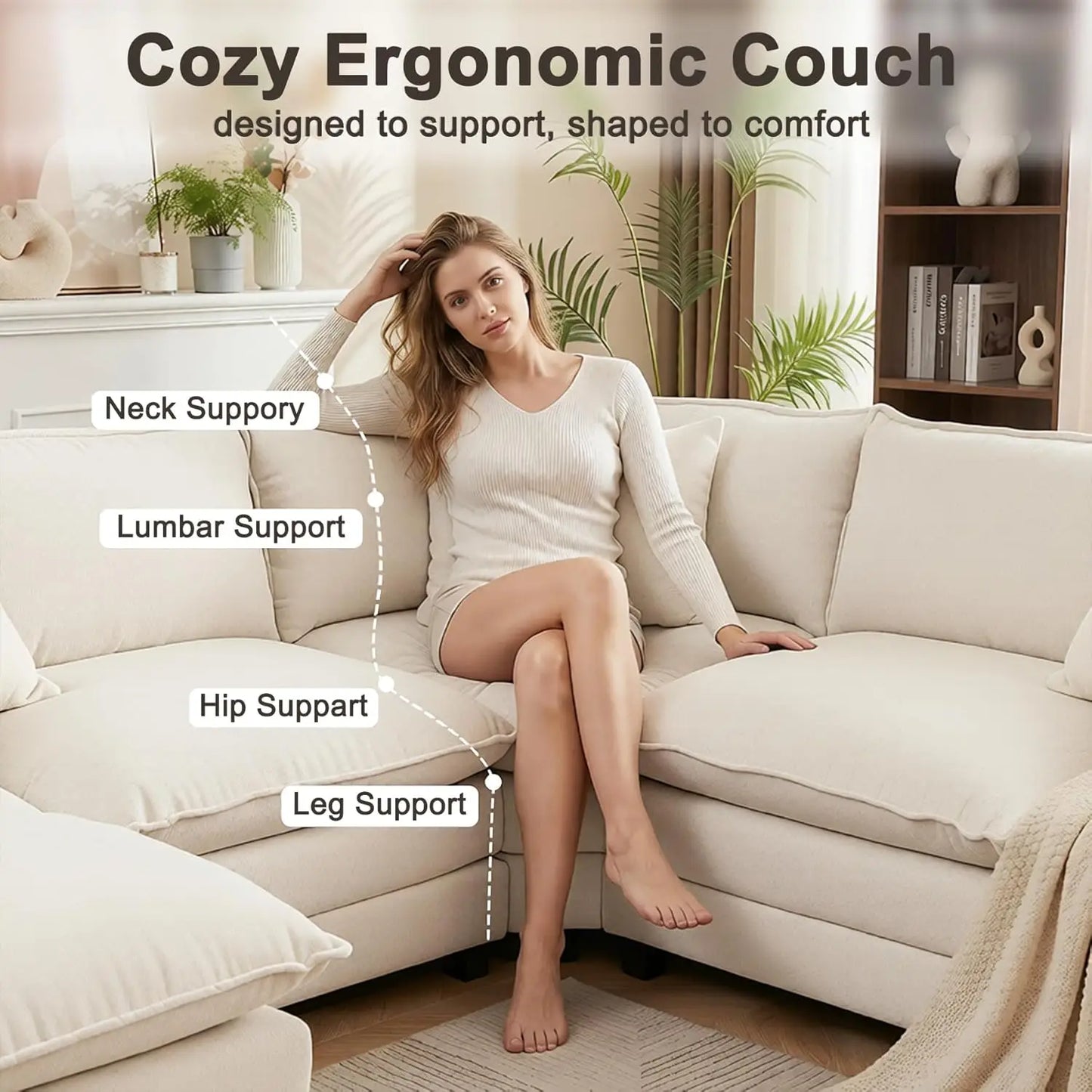 111.4" V-Shaped Corner Couch Sectional｜5 Seat Customizable Modular Cloud Couches with Chenille Deep Seat Sofa Set