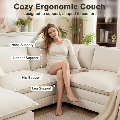 111.4" V-Shaped Corner Couch Sectional｜5 Seat Customizable Modular Cloud Couches with Chenille Deep Seat Sofa Set