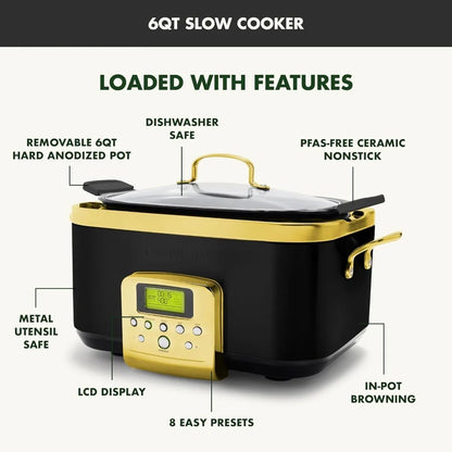 6QT Electric Slow Cooker, Dishwasher Safe Lid & Removable Crock, Healthy Ceramic Nonstick Multi-Cooker