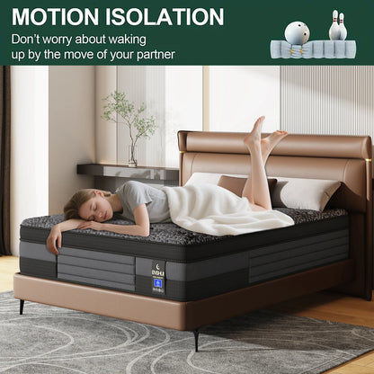 12"Twin Full Queen King Hybrid Mattress For Back Pain Relief Feel, Breathable