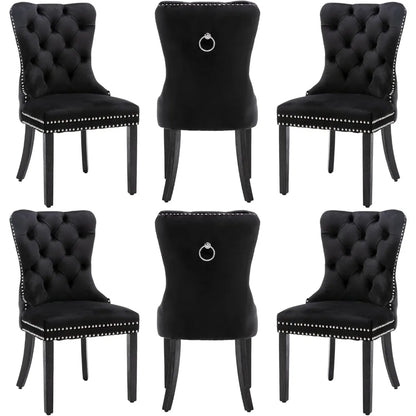Velvet Dining Chairs Set of 6, Dining Room Chairs with Wood Legs and Pull Ring, Luxury Side Chair