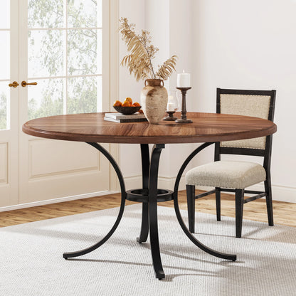 47" Round Dining Table for 4 People, Farmhouse Kitchen Table with Wooden Texture Surface & Pedestal Base, Round Table