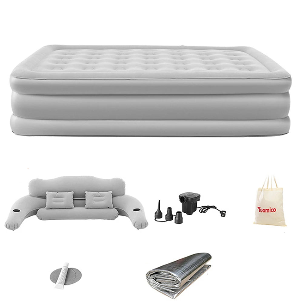 Air bed with Backrest 2 Persons Inflatable Mattress Folding Home Indoor Outdoor Bed