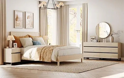 Dresser and Nightstand Set of 3, 63 Inches Dresser with 6 Drawers, 2 Nightstand with Drawer and Cabinet