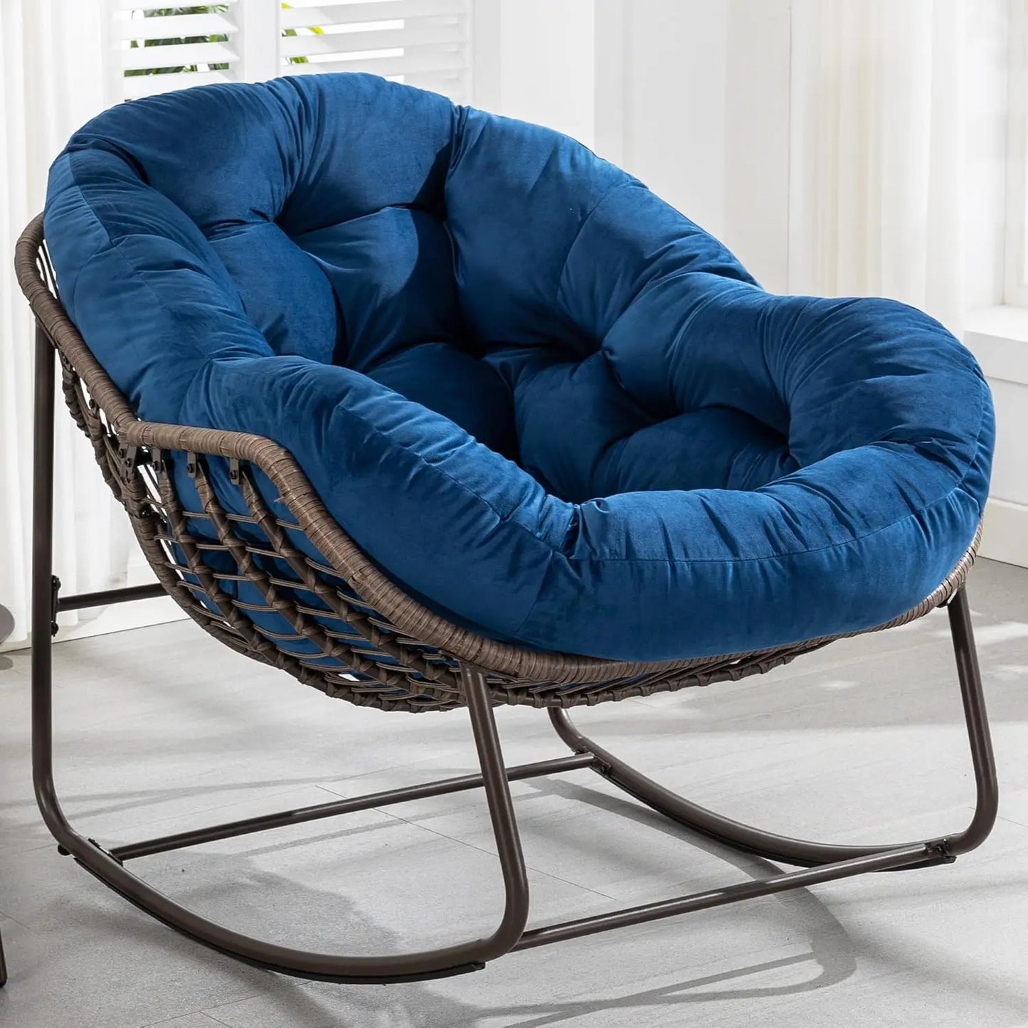 Oversized Papasan Rocking Chair Outdoor Indoor Padded Cushion Rocker Egg for Patio Porch Garden Backyard, Customized