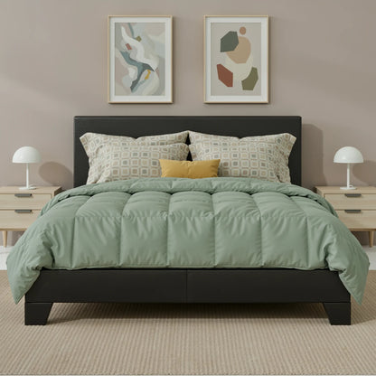 Full/Queen/King Upholstered Bed Frame with Adjustable Linen Headboard, Sturdy Wood Slats