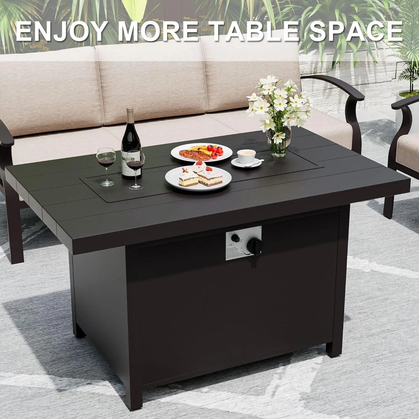 Aluminum Patio Furniture Set with Fire Pit Table, Metal Patio Furniture with 2 Swivel Rocking Chairs