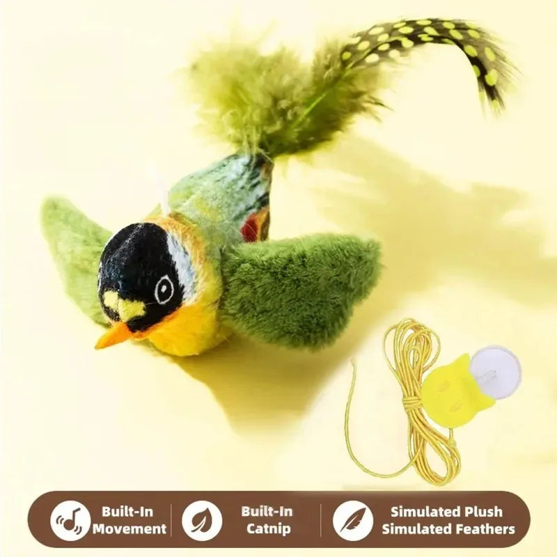 Pet Toy cat Plush toy emulates the sound bird to amuse the cat elastic rope