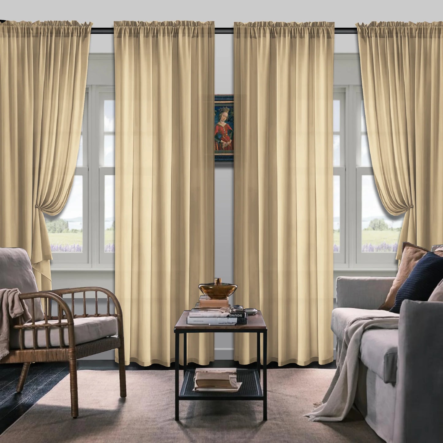 Set Of 4 Curtains, Simple Rod Pocket Blackout Curtains, Suitable For Living Room, Office, Home, Bedroom Decoration