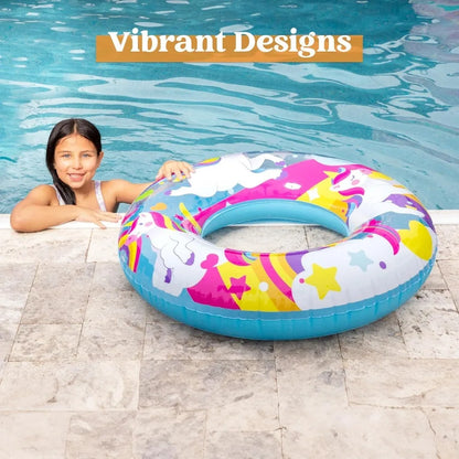 Pool Tube for Kids Swim Rings Inflatable Tubes, Unicorn Sea Animal Tubes Floatie Ring Water Toys for Swimming