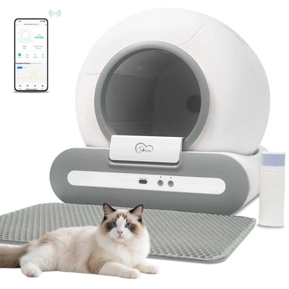 DOEL 65L Self-Cleaning Cat Litter Box App Control, ONLY Supports 2.4G WiFi w/Litter Mat & Trash Bags,