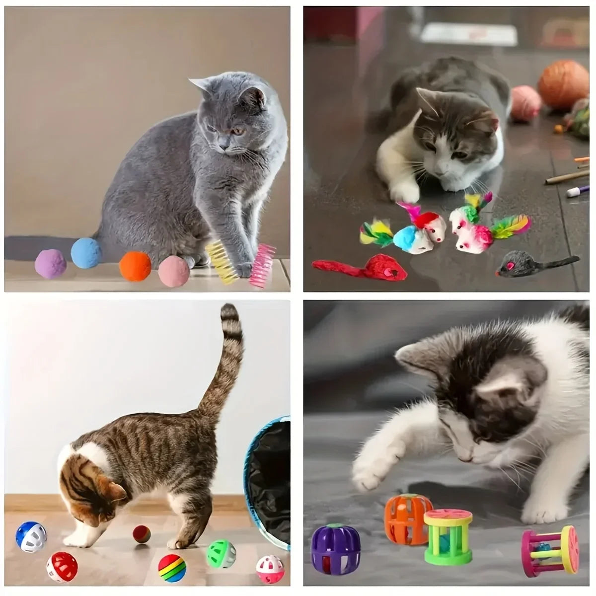 14pcs Cat Toys Mixed Pack. A Combination of Various Plastic Toys and Plush Toys