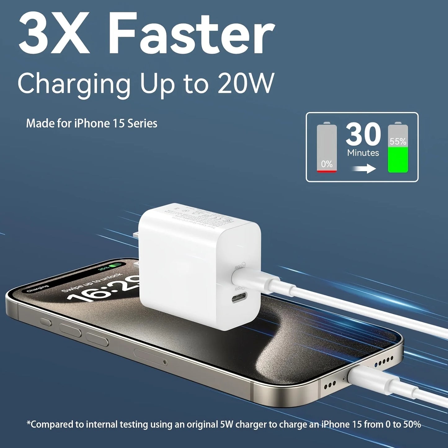 IPhone16 Fast Charging, 20W Dual Port USB C Charger With 10FT USB C Fast Charging Cable For IPhone 15 Pro Max/15 Pro/15 Plus