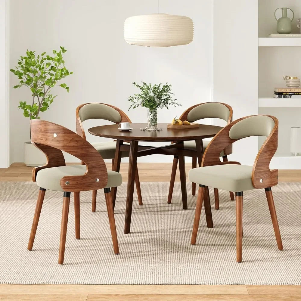 Modern Wood Dining Chairs Set of 4 Upholstered with Curved Backrest for Kitchen Dining Room Living Room