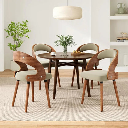 Modern Wood Dining Chairs Set of 4 Upholstered with Curved Backrest for Kitchen Dining Room Living Room