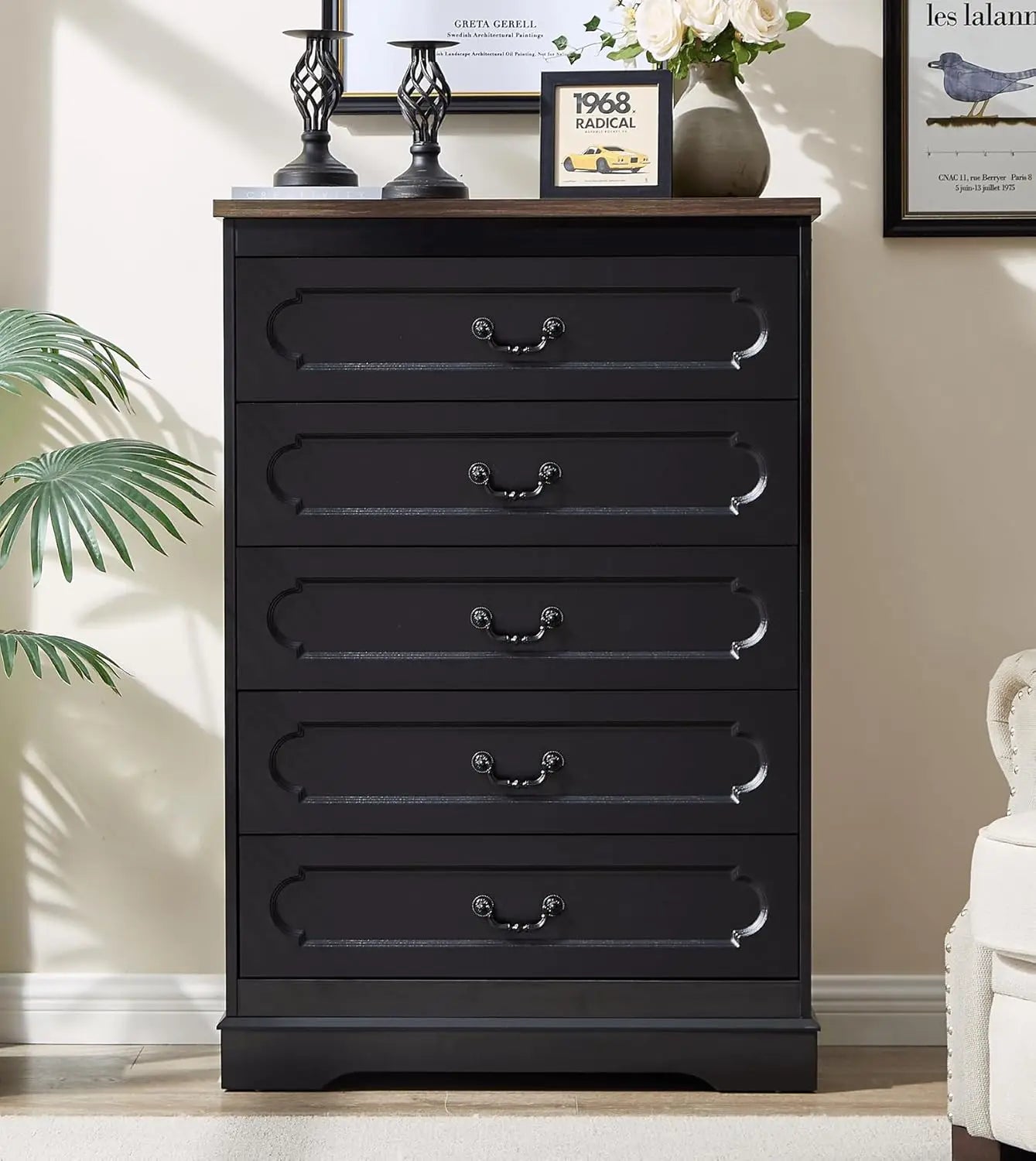 Farmhouse Cherry Wood Chest of Drawers for Bedroom Dresser, Rustic Wide Drawers Dressers