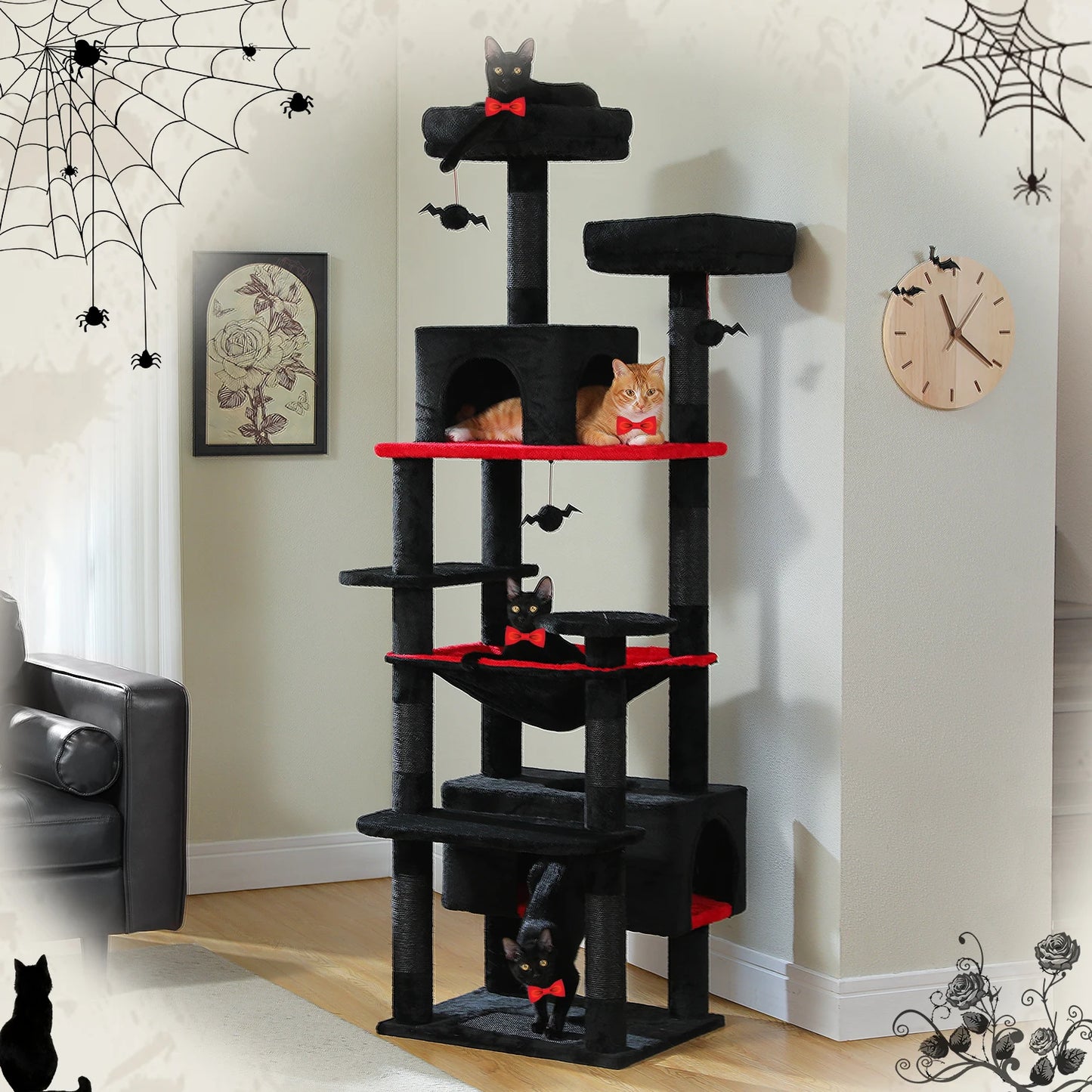 Large Cat Tree and Tower, With Scratching Posts Spacious Hammock Padded Perches and Condos Cat Toys