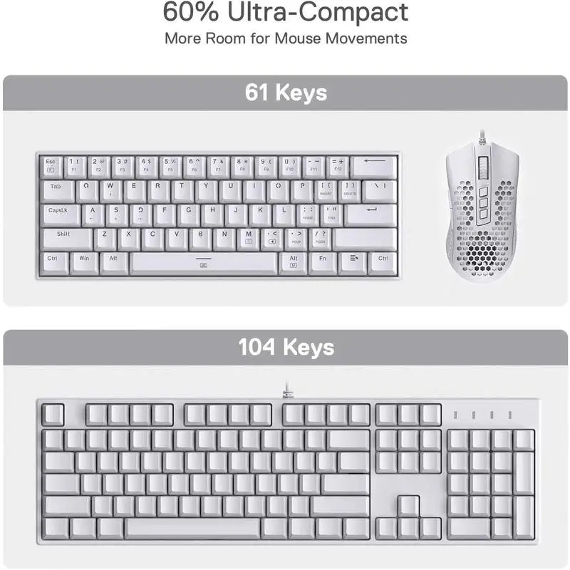 Redragon K630 Dragonborn Hot Swappable 60% Wired Vibrant RGB LED USB Gaming 61 Keys Mechanical Keyboard