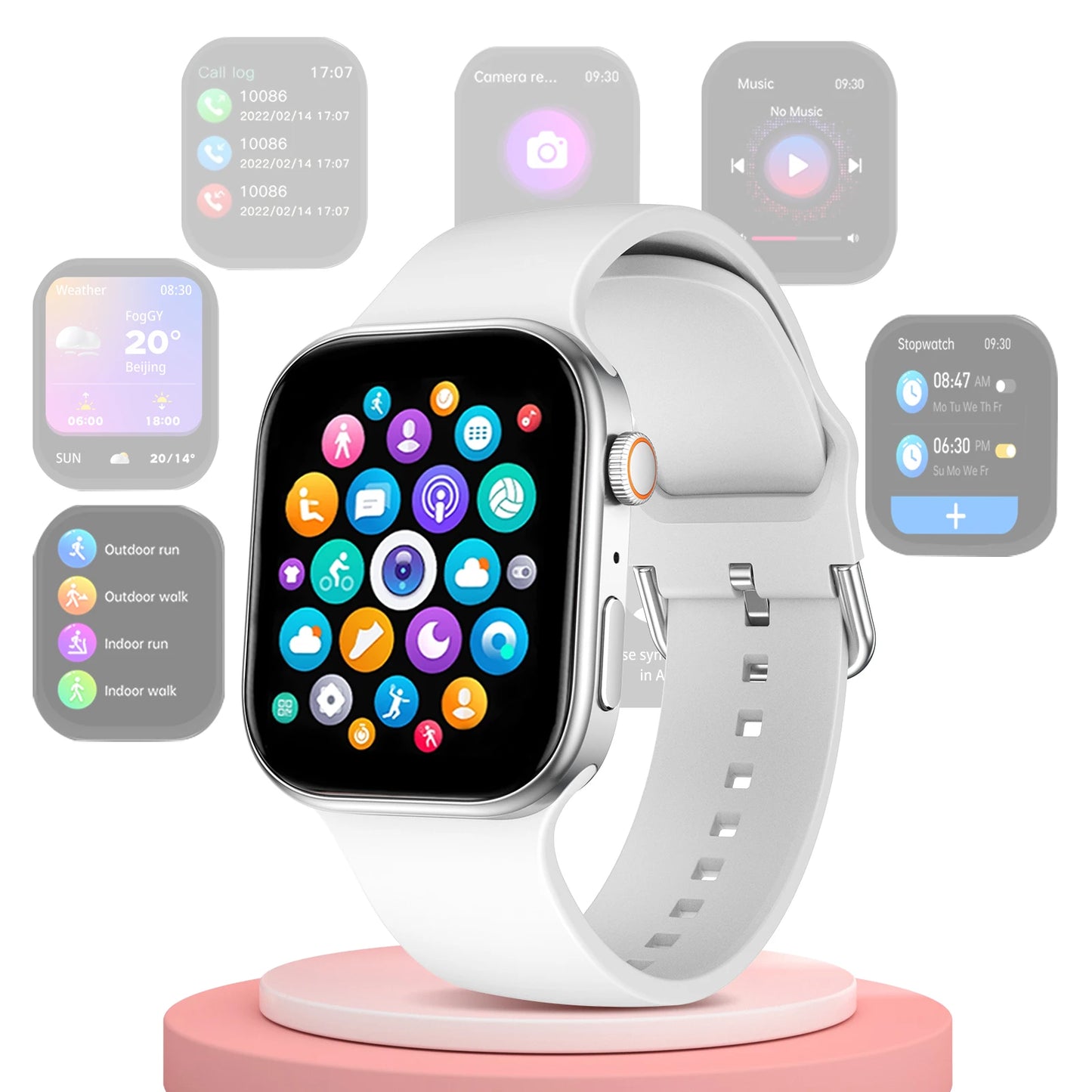 Smart watch, wireless calling, message reminder, multi-sport mode, 2.01-inch HD screen, unisex