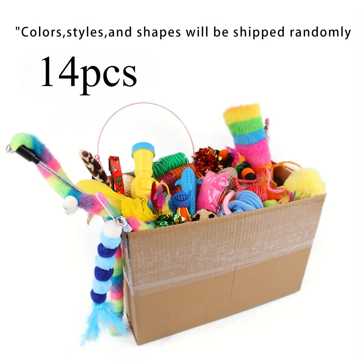 14pcs Cat Toys Mixed Pack. A Combination of Various Plastic Toys and Plush Toys