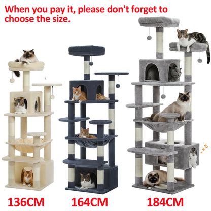 Large Cat Tree and Tower, With Scratching Posts Spacious Hammock Padded Perches and Condos Cat Toys