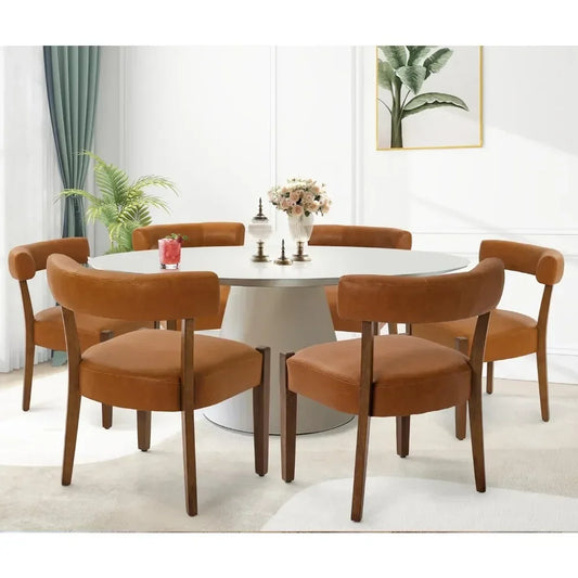 Century Modern Faux Leather Dining Chairs Low Back Wooden Upholstered Kitchen & Dining Room