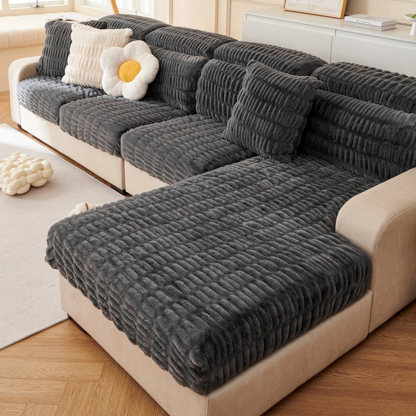 Couch Cushion Covers Individual Large Stretch Imitation fur Sofa Cushion Covers